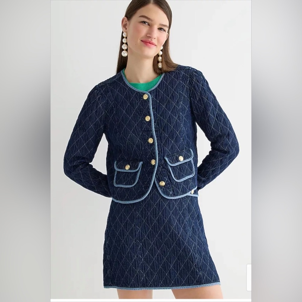 NWT J.Crew Quilted denim lady jacket and skirt set Size 0